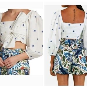 New FARM RIO Blue Flowers Crop Top Size L